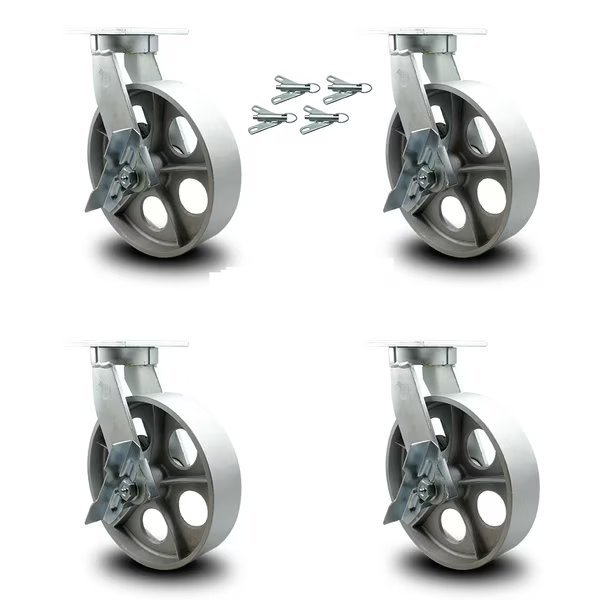 12 Inch Heavy Duty Semi Steel Cast Iron Caster Set with Brake and Swivel Lock, Service Caster, Mfr#: SCC-KP92S1230-SSR-SLB-BSL-4